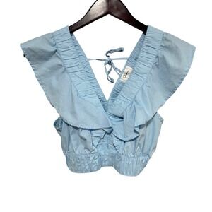 Jopra Women's Cropeed Sleeveless Ruffle Top Blue Size Medium‎ 16 x 15